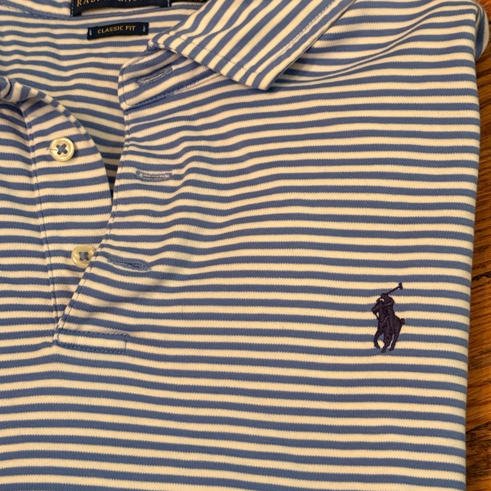 Short Sleeved XL Ralph Lauren Blue and White Striped Polo